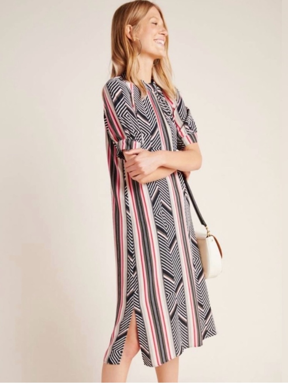 ANTHROPOLOGIE McKenzie Mock Neck Geometric‎ Printed Midi Dress